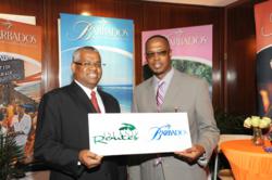 David L. Shields, General Manager of Island Routes Caribbean Adventure Tours (left) and Campbell A. Rudder, Vice President Marketing USA of the Barbados Tourism Authority announce the launch of Island Routes Caribbean Adventure Tours in Barbados. www.isla